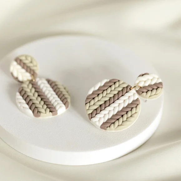 Olive Knit Earrings - Picture 4 of 6